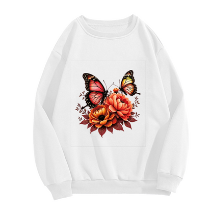 Warm?Tone Butterfly & Peony Floral Art Crewneck Sweatshirt