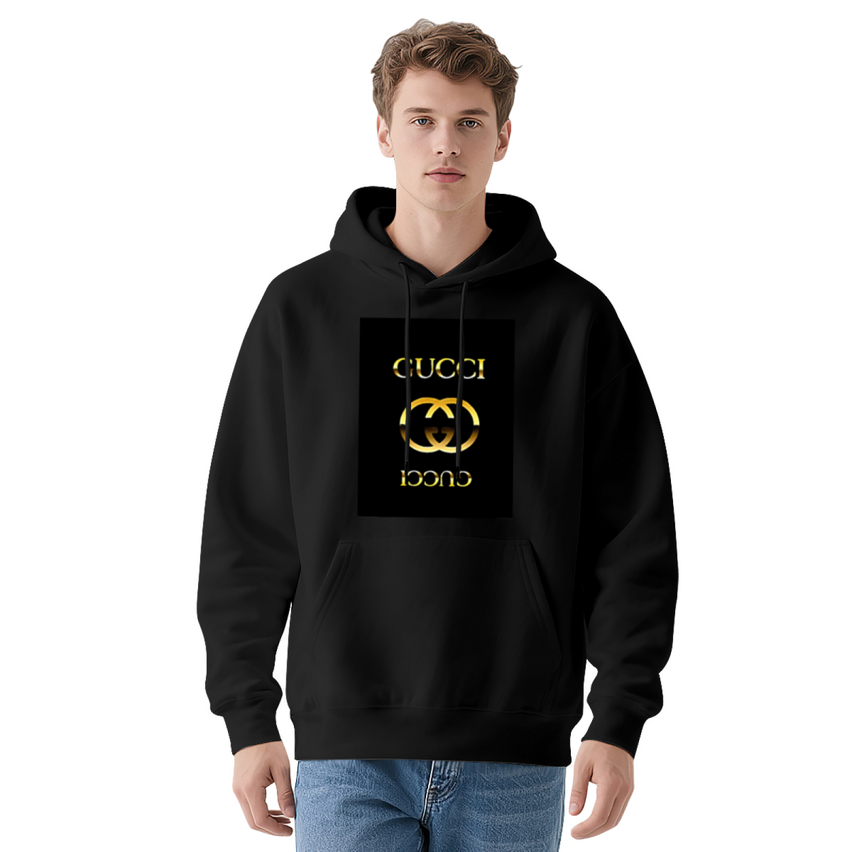 Luxury Gold Double GG Logo Black Men¡¯s Hoodie