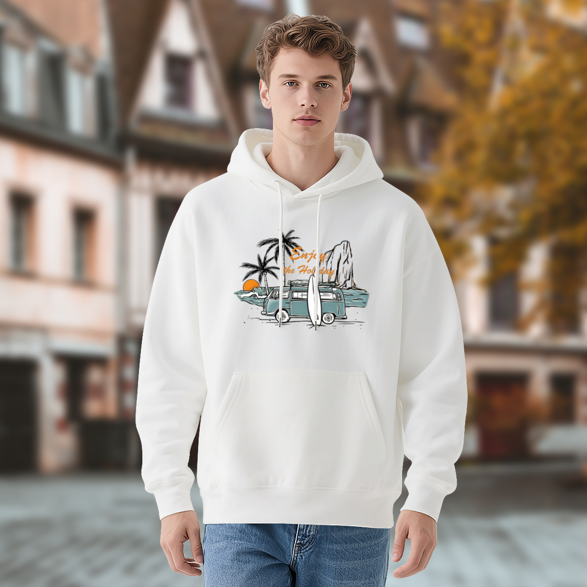 Summer Surf Van Beach Vacation Graphic Hoodie