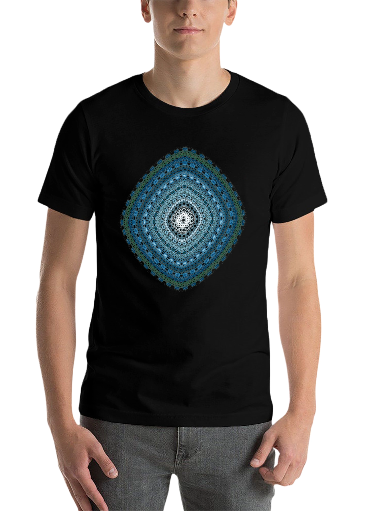 Geometric Mandala Print Black T-Shirt