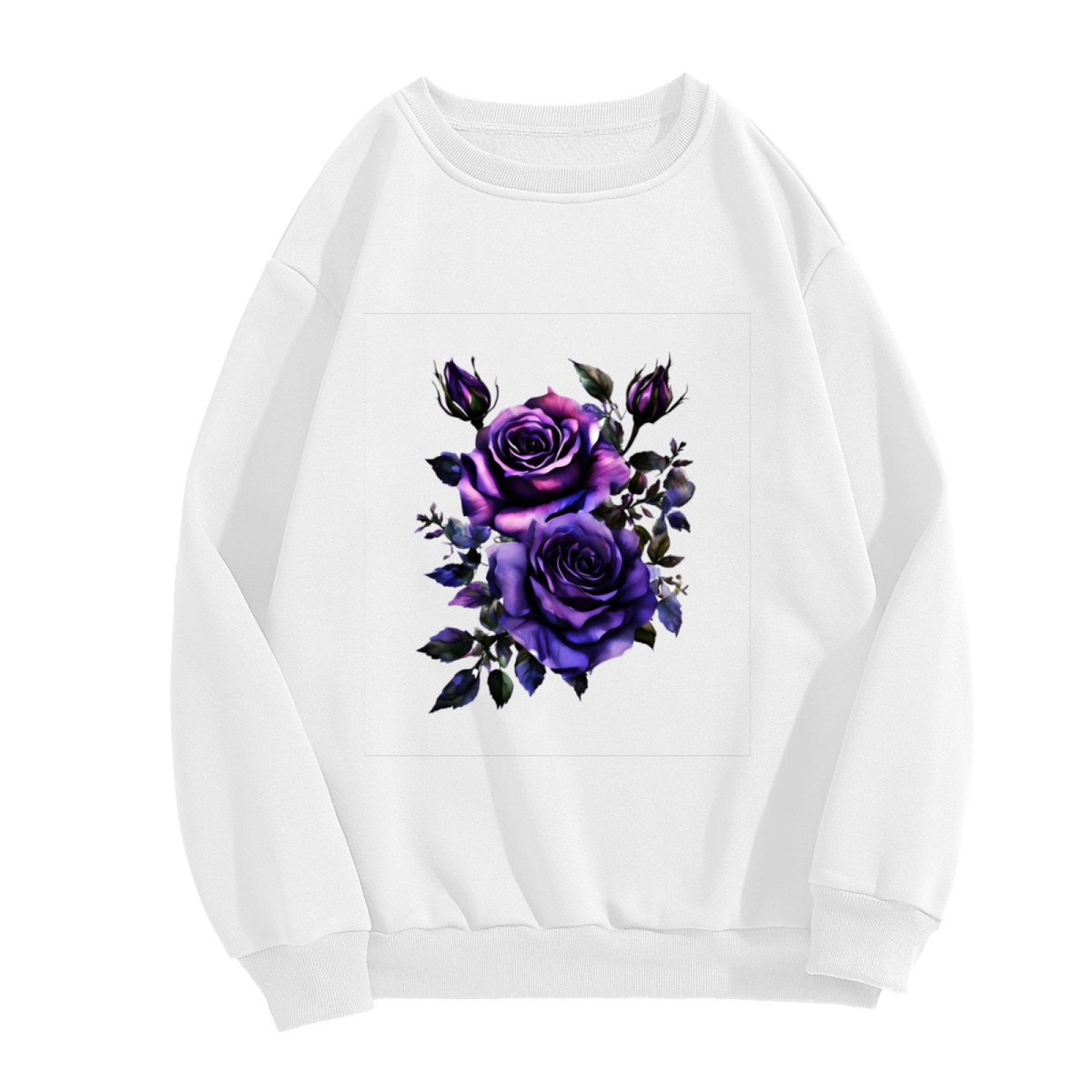 Dreamy Dark Purple Watercolor Roses Graphic Crewneck Sweatshirt