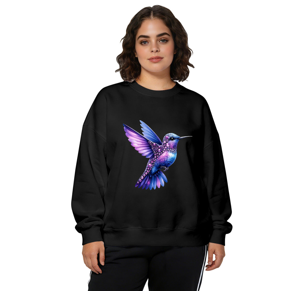 Sparkling Galaxy Hummingbird Art Graphic Crewneck Sweatshirt