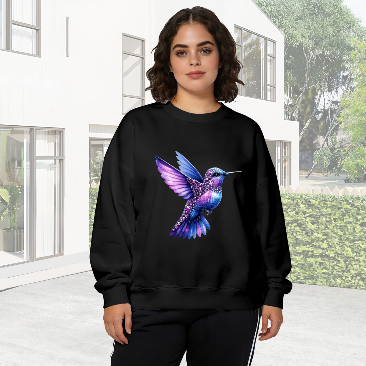 Sparkling Galaxy Hummingbird Art Graphic Crewneck Sweatshirt