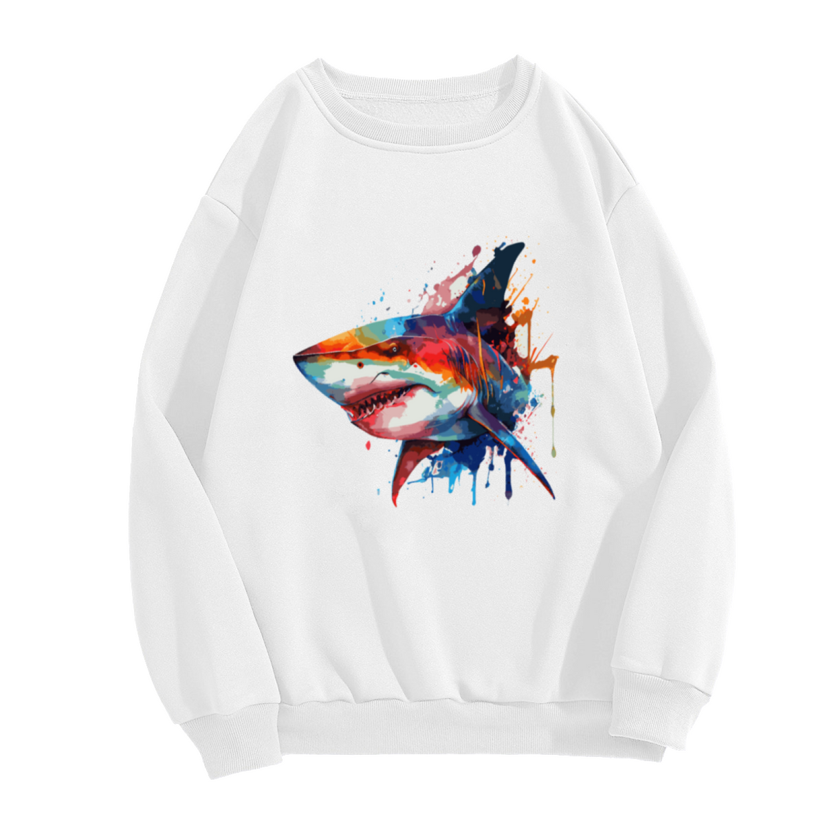 Vibrant Splash?Art Great White Shark Cool Animal Crewneck Sweatshirt