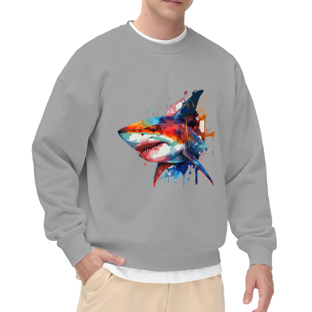 Vibrant Splash?Art Great White Shark Cool Animal Crewneck Sweatshirt