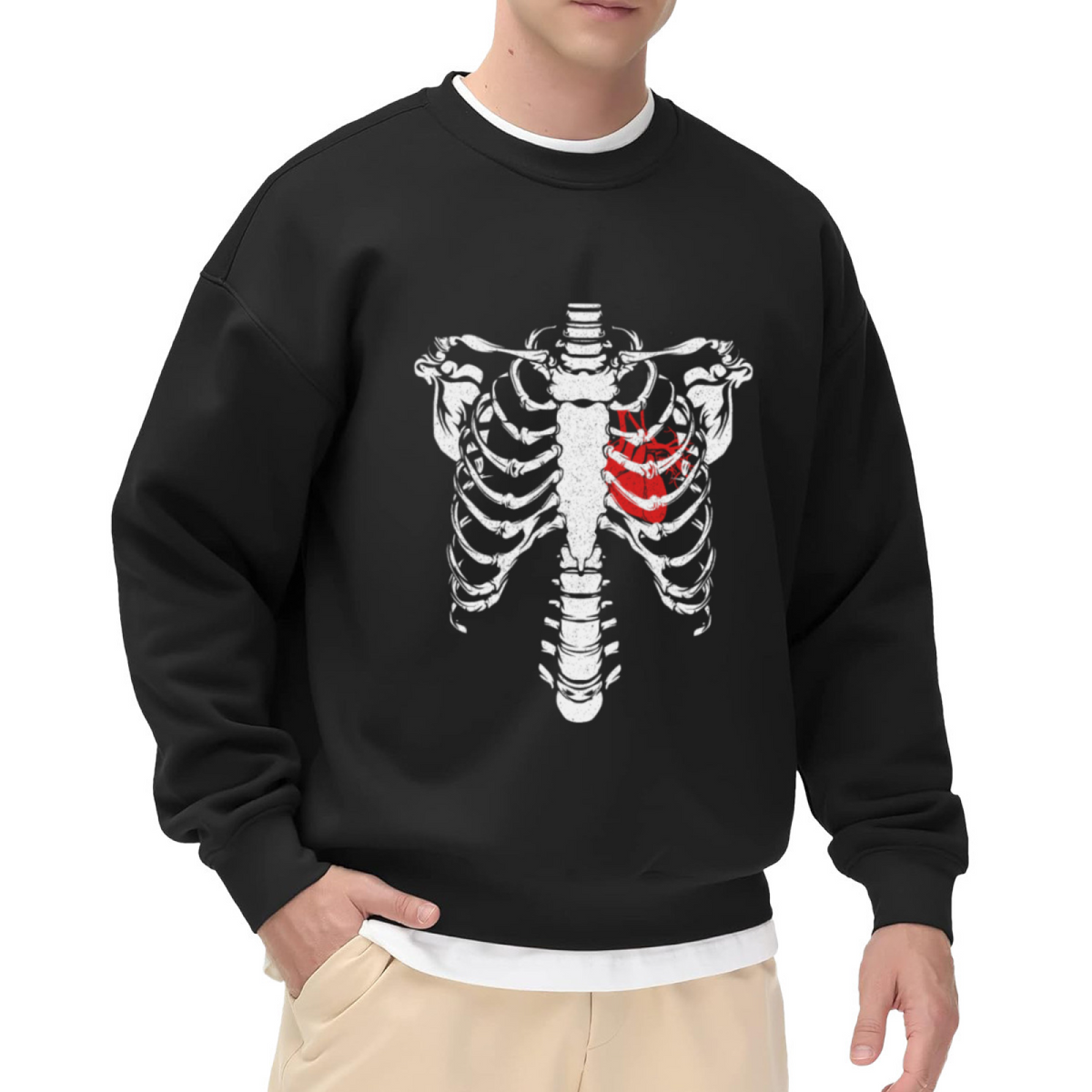 Skeleton Ribcage With Red Anatomical Heart Gothic Art Crewneck Sweatshirt