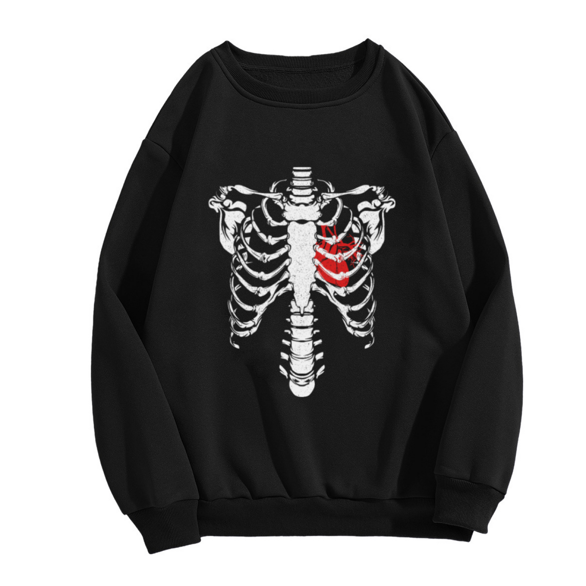 Skeleton Ribcage With Red Anatomical Heart Gothic Art Crewneck Sweatshirt