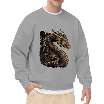 Stunning Black?Gold Oriental Dragon Graphic Crewneck Sweatshirt
