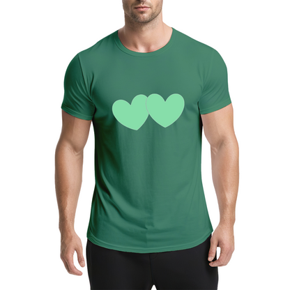 Simple Mint Twin Hearts Soft Pink Cute Couple Tee