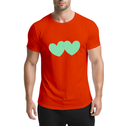 Simple Mint Twin Hearts Soft Pink Cute Couple Tee