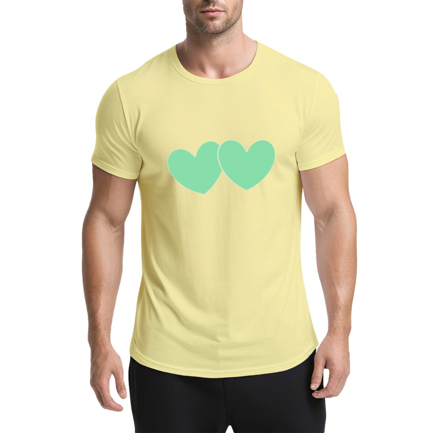 Simple Mint Twin Hearts Soft Pink Cute Couple Tee