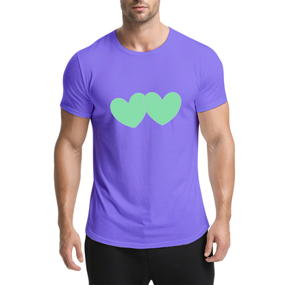 Simple Mint Twin Hearts Soft Pink Cute Couple Tee