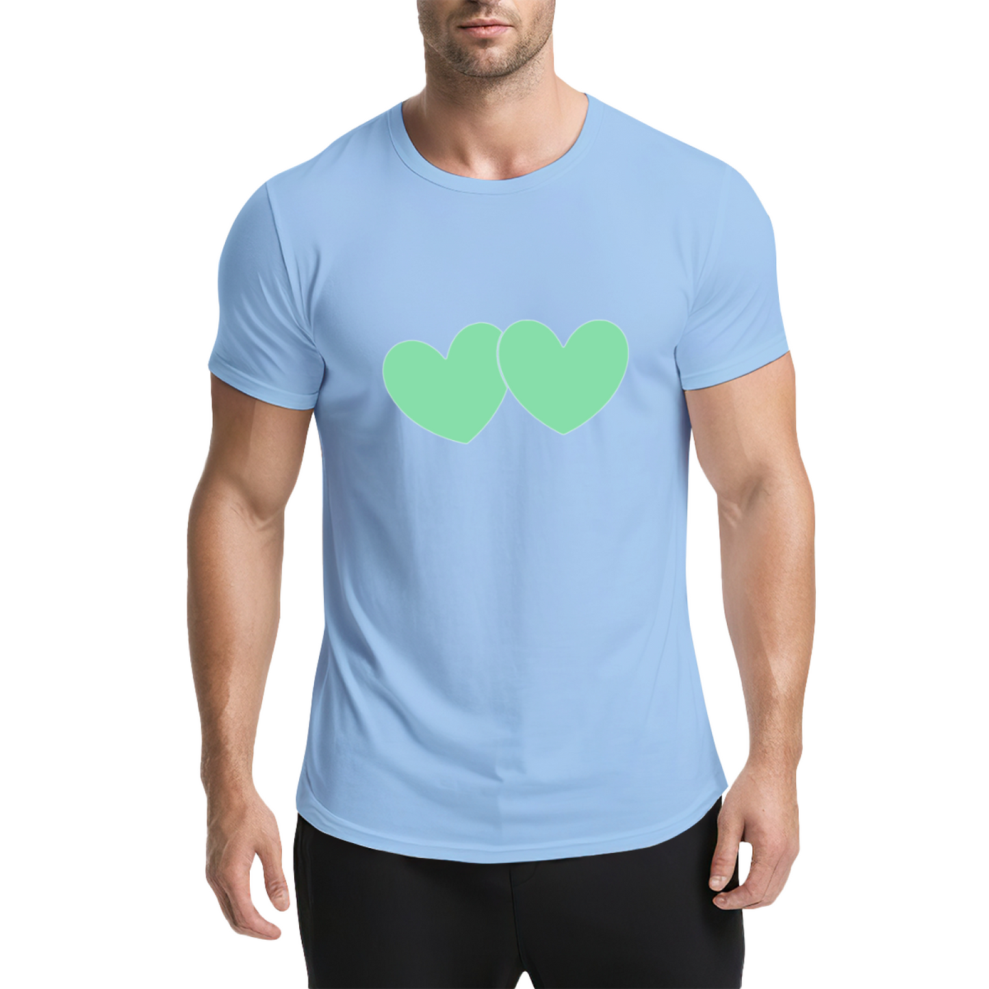 Simple Mint Twin Hearts Soft Pink Cute Couple Tee