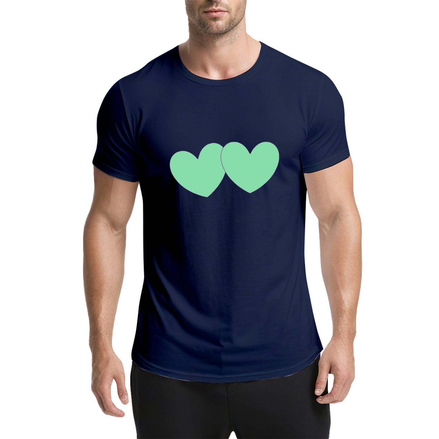 Simple Mint Twin Hearts Soft Pink Cute Couple Tee