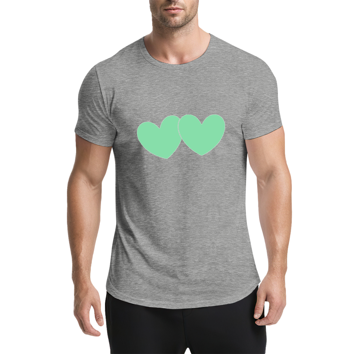 Simple Mint Twin Hearts Soft Pink Cute Couple Tee