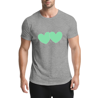 Simple Mint Twin Hearts Soft Pink Cute Couple Tee
