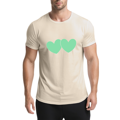 Simple Mint Twin Hearts Soft Pink Cute Couple Tee