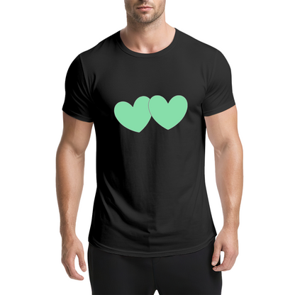 Simple Mint Twin Hearts Soft Pink Cute Couple Tee