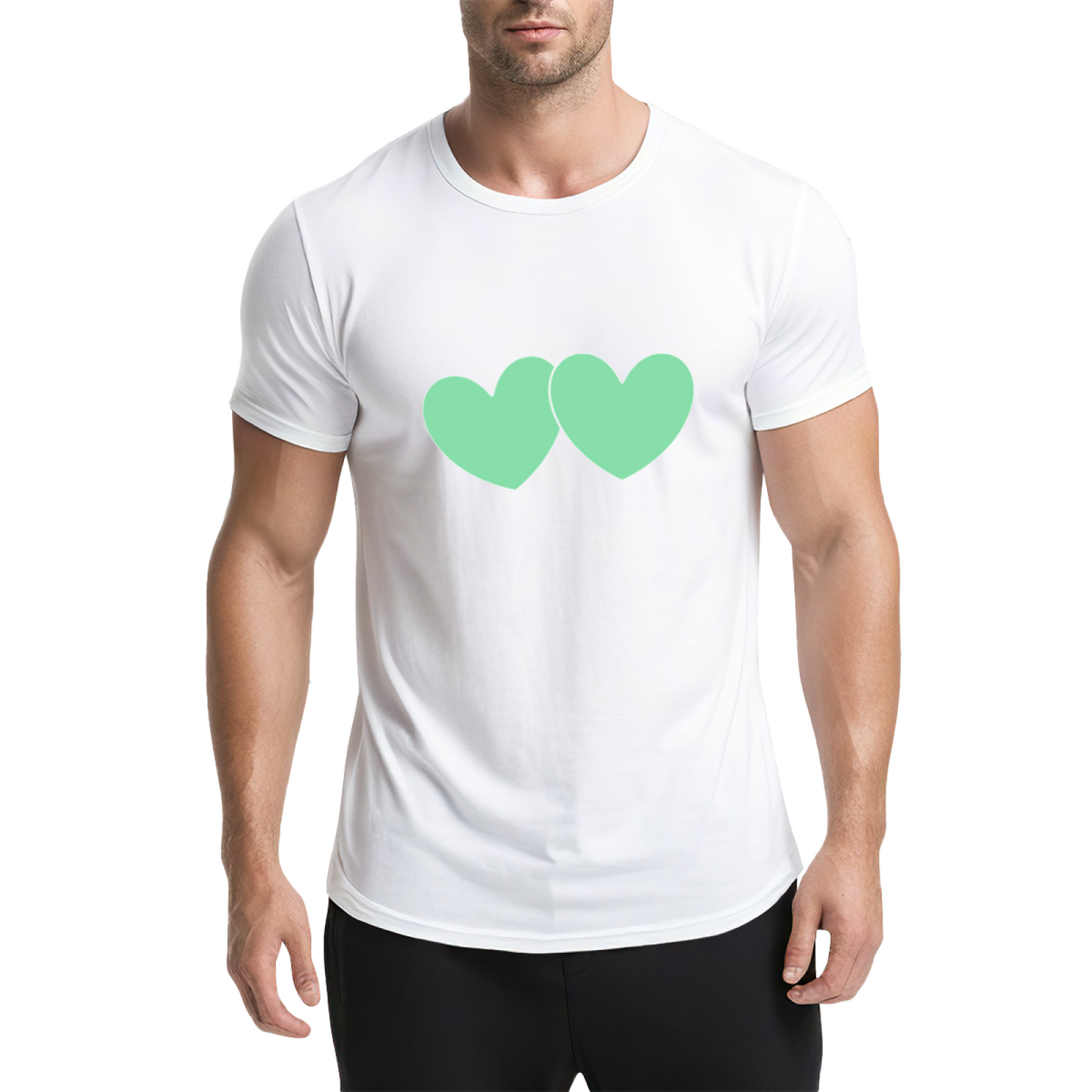Simple Mint Twin Hearts Soft Pink Cute Couple Tee