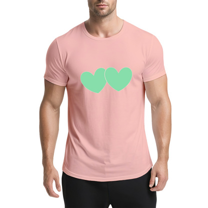 Simple Mint Twin Hearts Soft Pink Cute Couple Tee