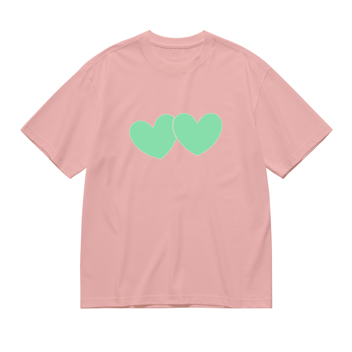 Simple Mint Twin Hearts Soft Pink Cute Couple Tee