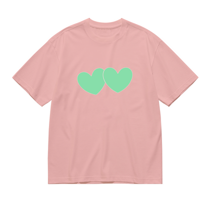 Simple Mint Twin Hearts Soft Pink Cute Couple Tee