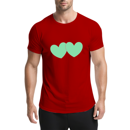 Simple Mint Twin Hearts Soft Pink Cute Couple Tee