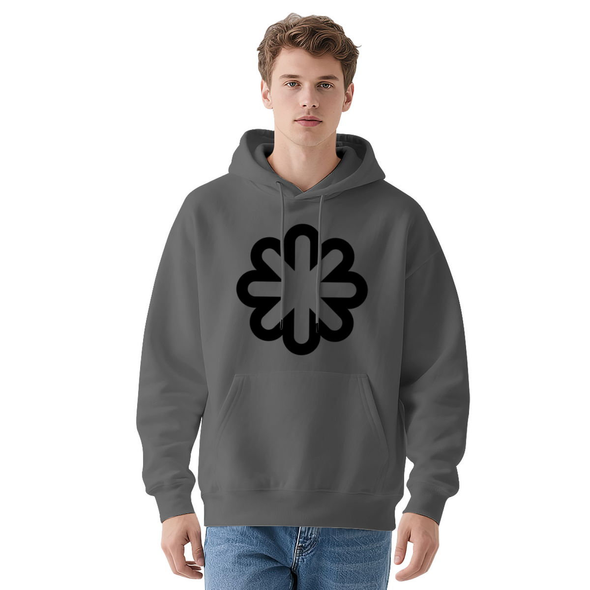 Minimal Geometric Flower Navy Hoodie, Unisex Minimalist Ultra Comfort Top