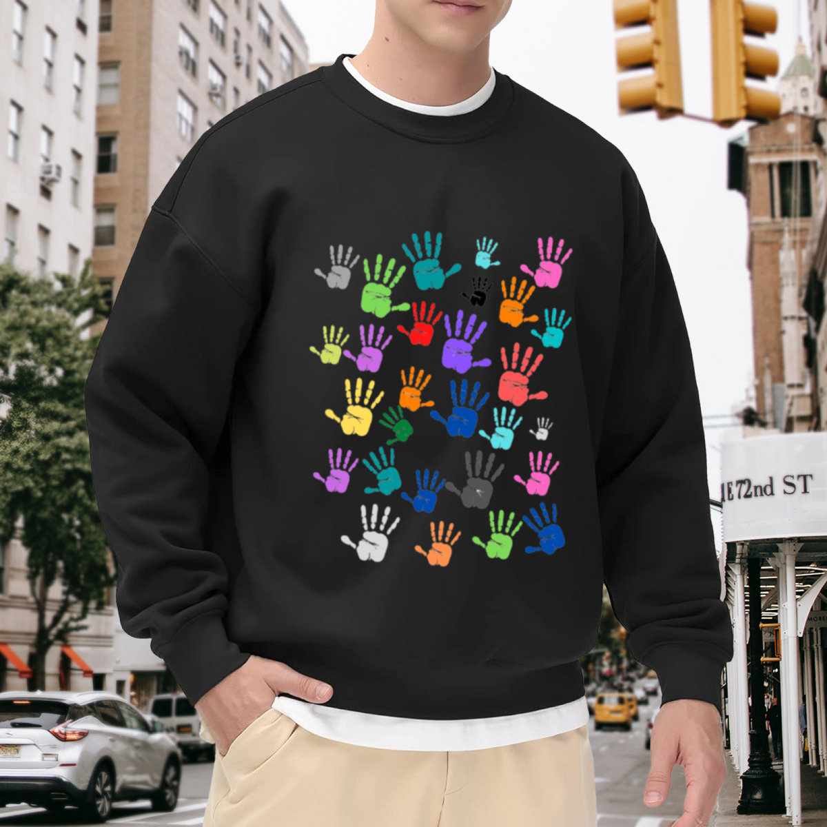 Colorful Multicolor Handprints Diversity Art Crewneck Sweatshirt
