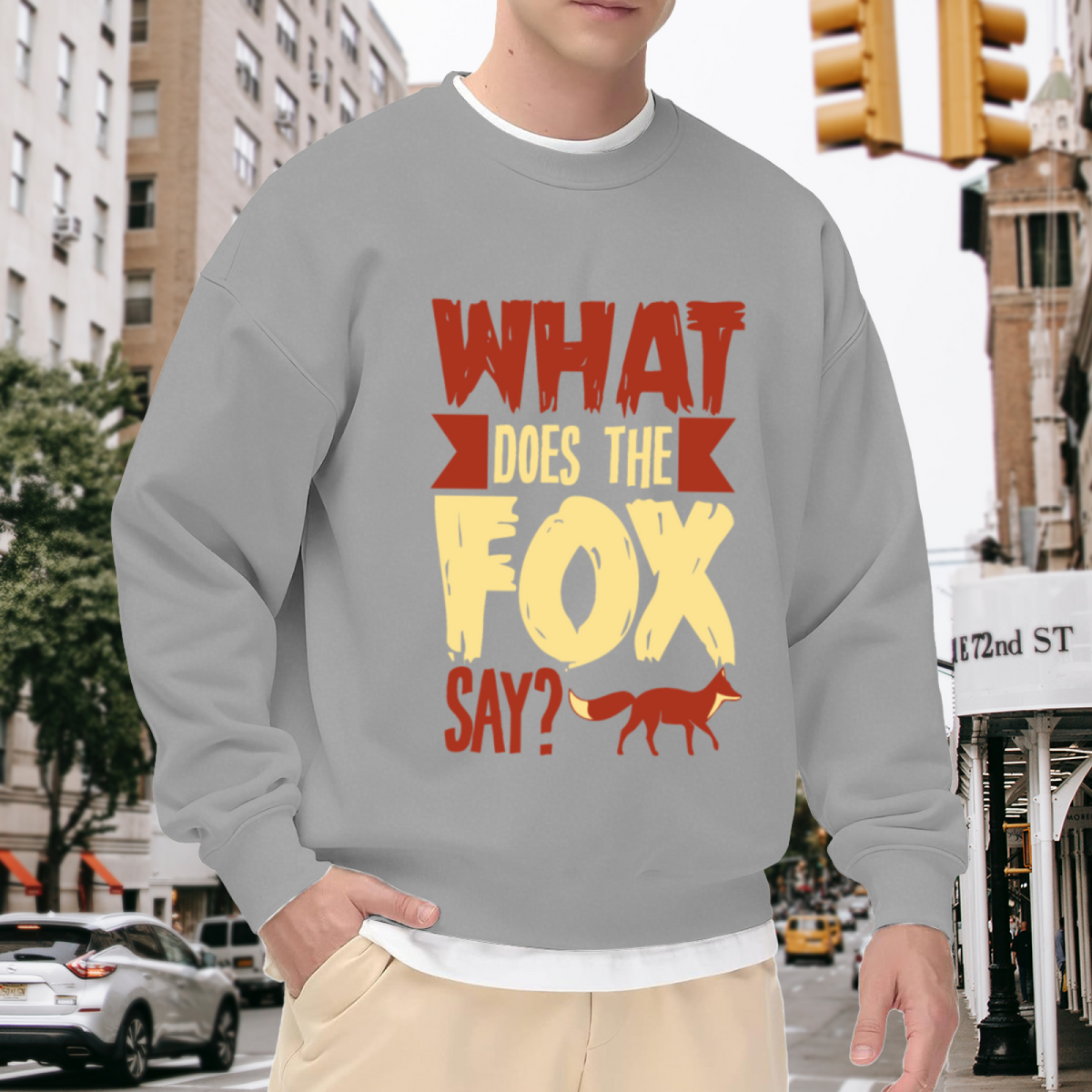 What Does The Fox Say Retro Meme Fox Graphic Crewneck Sweatshirt