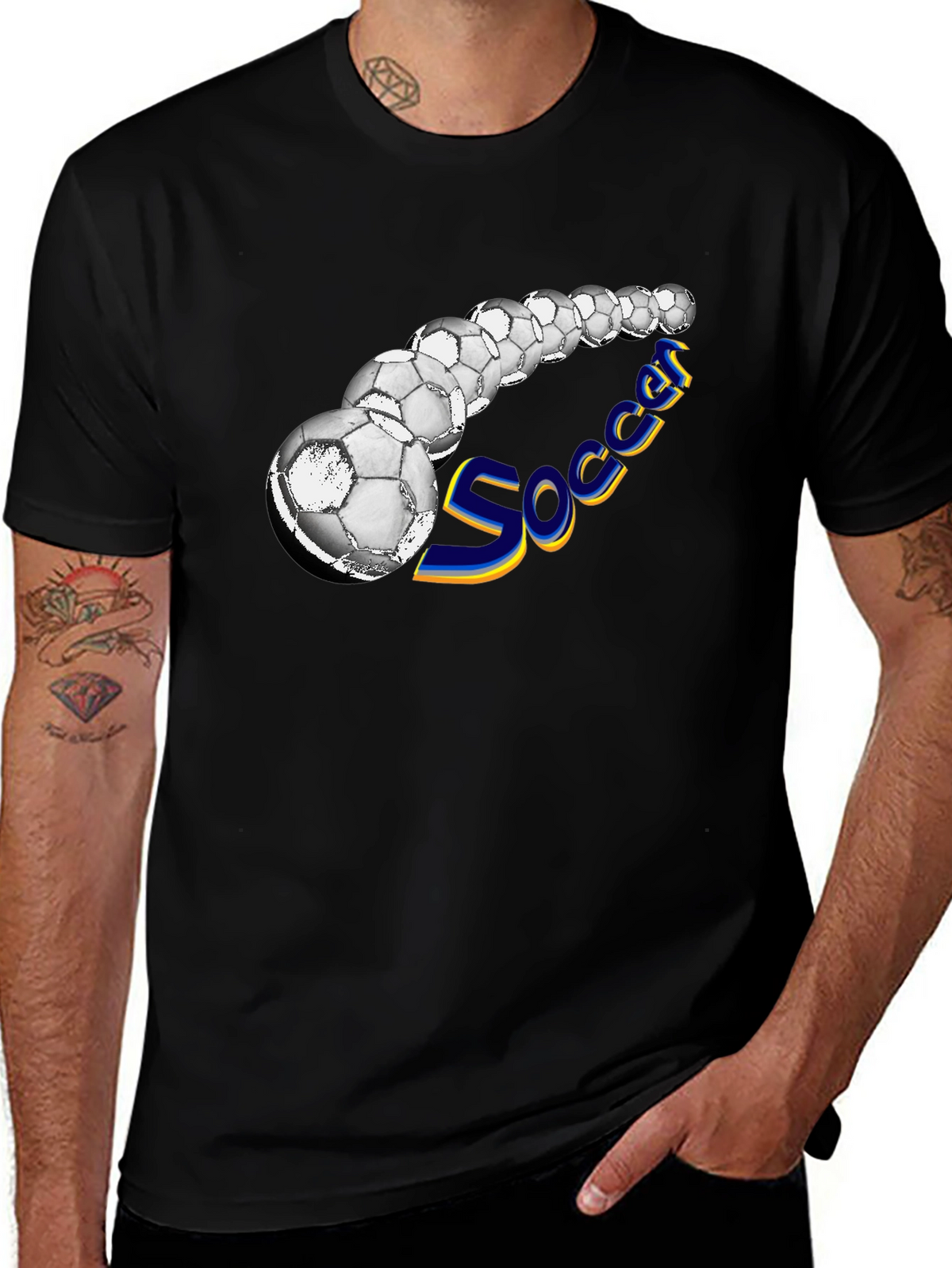 Soccer Balls Graphic Black T-Shirt