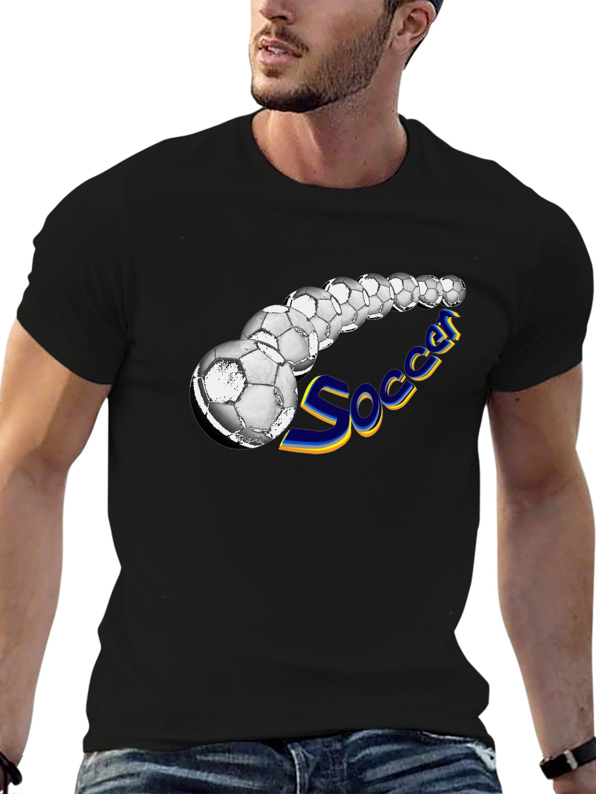 Soccer Balls Graphic Black T-Shirt