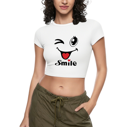 Wink Smile Heart Cute Cartoon Gray Casual Crop Tee