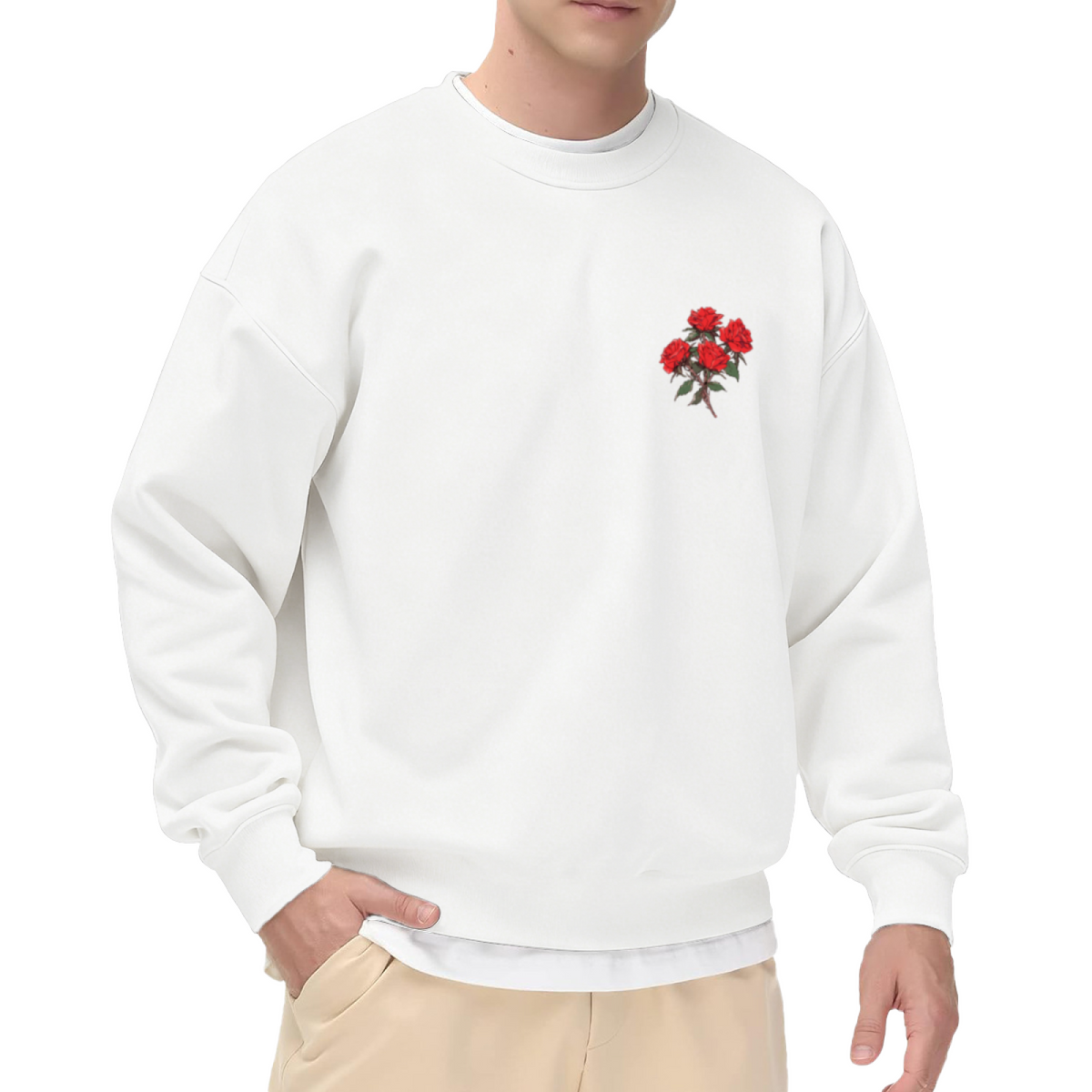 Small Red Rose Vintage Floral Crewneck Sweatshirt