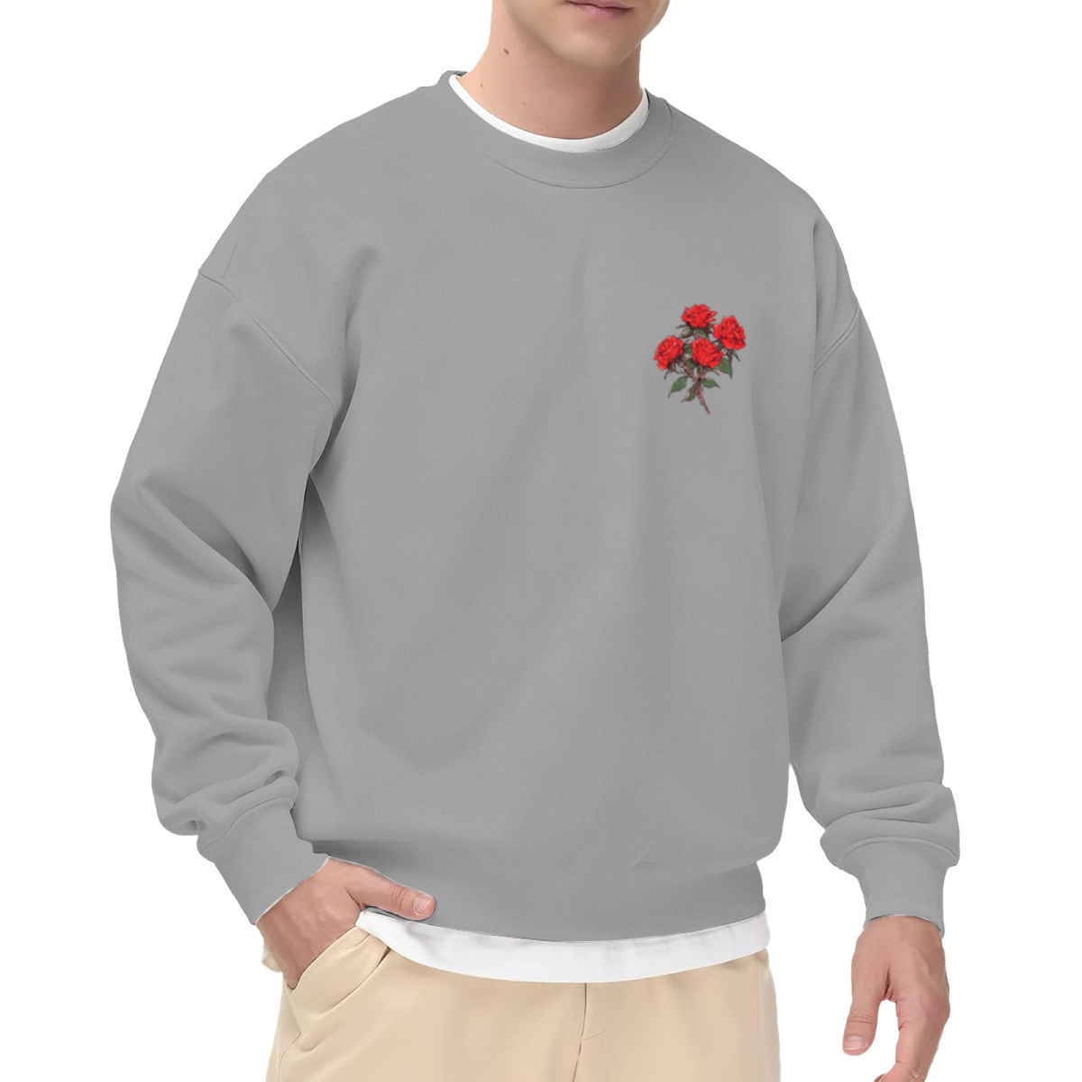 Small Red Rose Vintage Floral Crewneck Sweatshirt