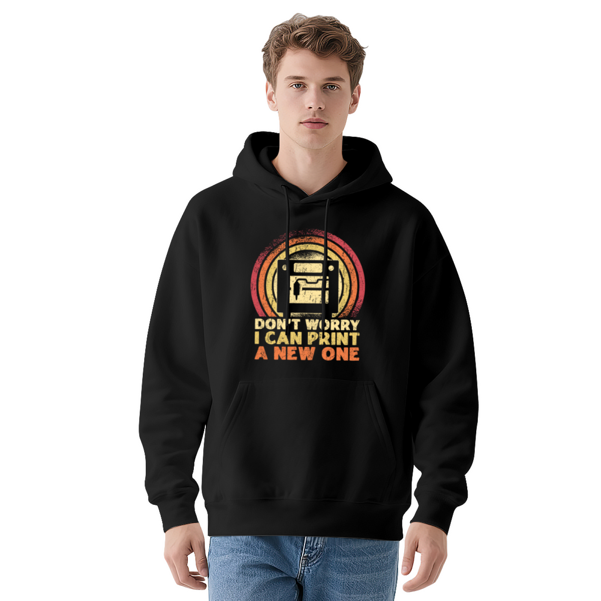 Retro 3D Printer Quote Red Hoodie, Men Vintage Plush Comfort Hooded Top