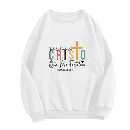 Spanish Cristo Faith Verse Inspirational Crewneck Sweatshirt
