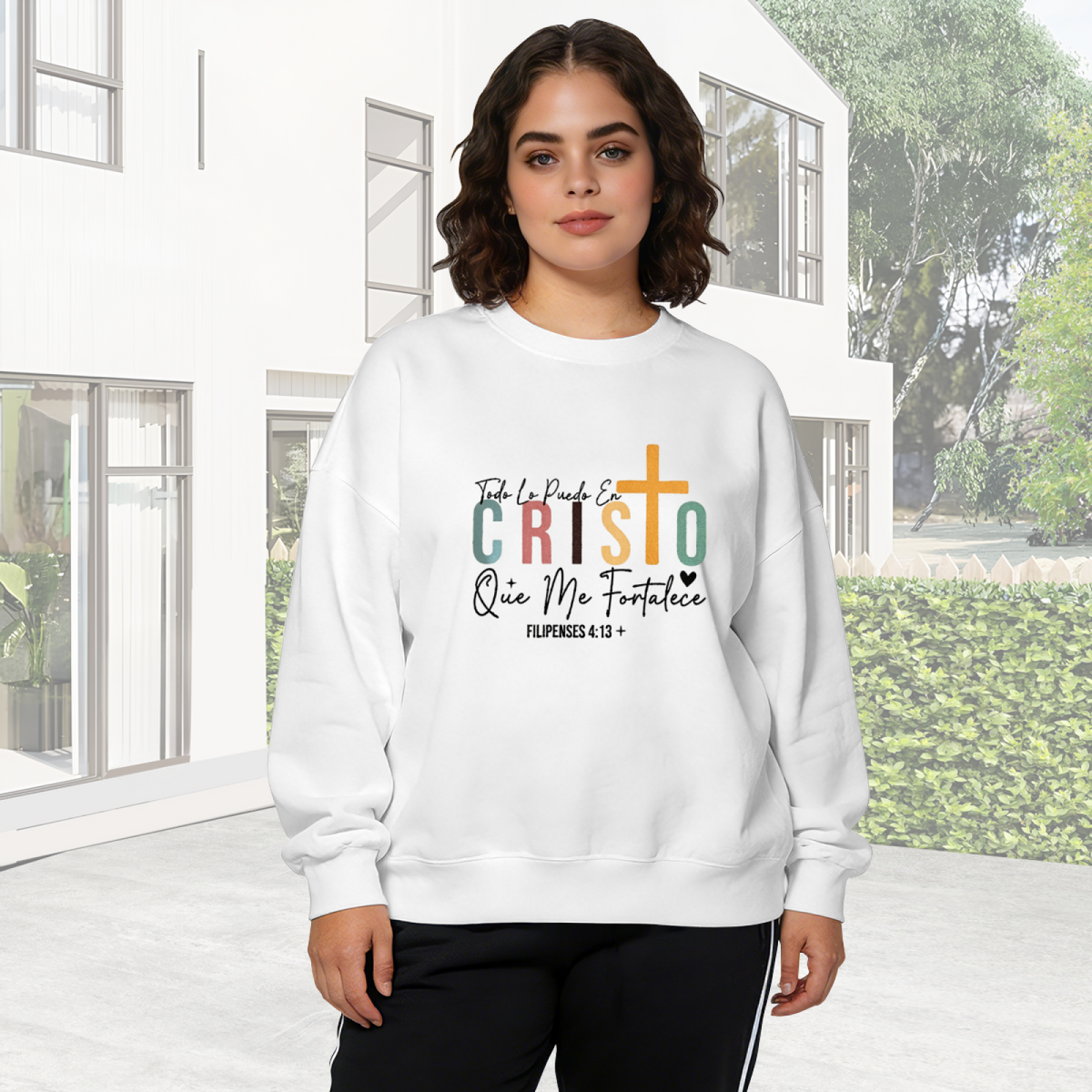 Spanish Cristo Faith Verse Inspirational Crewneck Sweatshirt