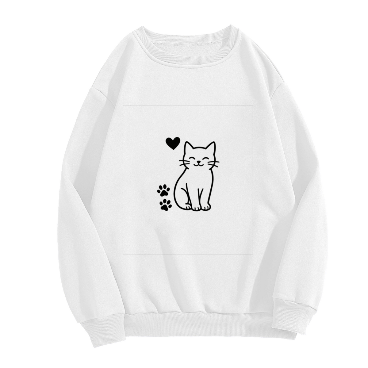 Sweet Smiling Cat With Heart Paw Print Cute Crewneck Sweatshirt