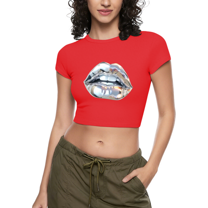 Shiny Chrome Metallic Lips Cool Black Street Crop Top