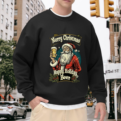 Beer Lover Santa Merry Christmas Retro Crewneck Sweatshirt