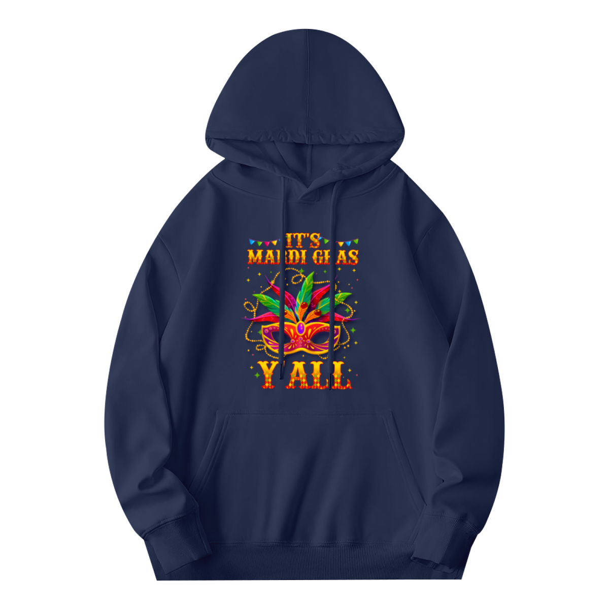 It¡¯s Mardi Gras Y¡¯all Carnival Mask Navy Hoodie, Festival Soft Party Pullover