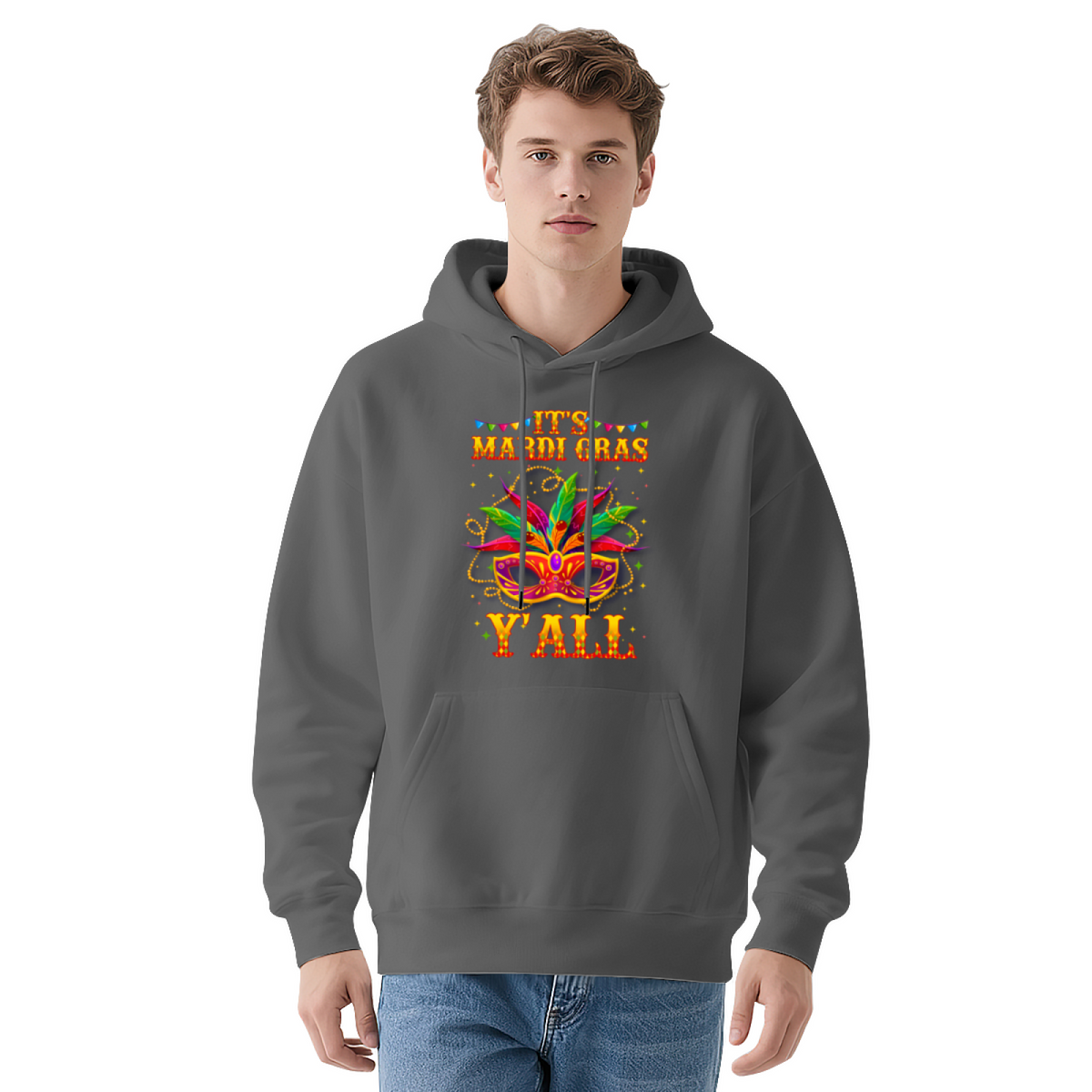 It¡¯s Mardi Gras Y¡¯all Carnival Mask Navy Hoodie, Festival Soft Party Pullover