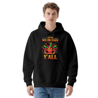 It¡¯s Mardi Gras Y¡¯all Carnival Mask Navy Hoodie, Festival Soft Party Pullover