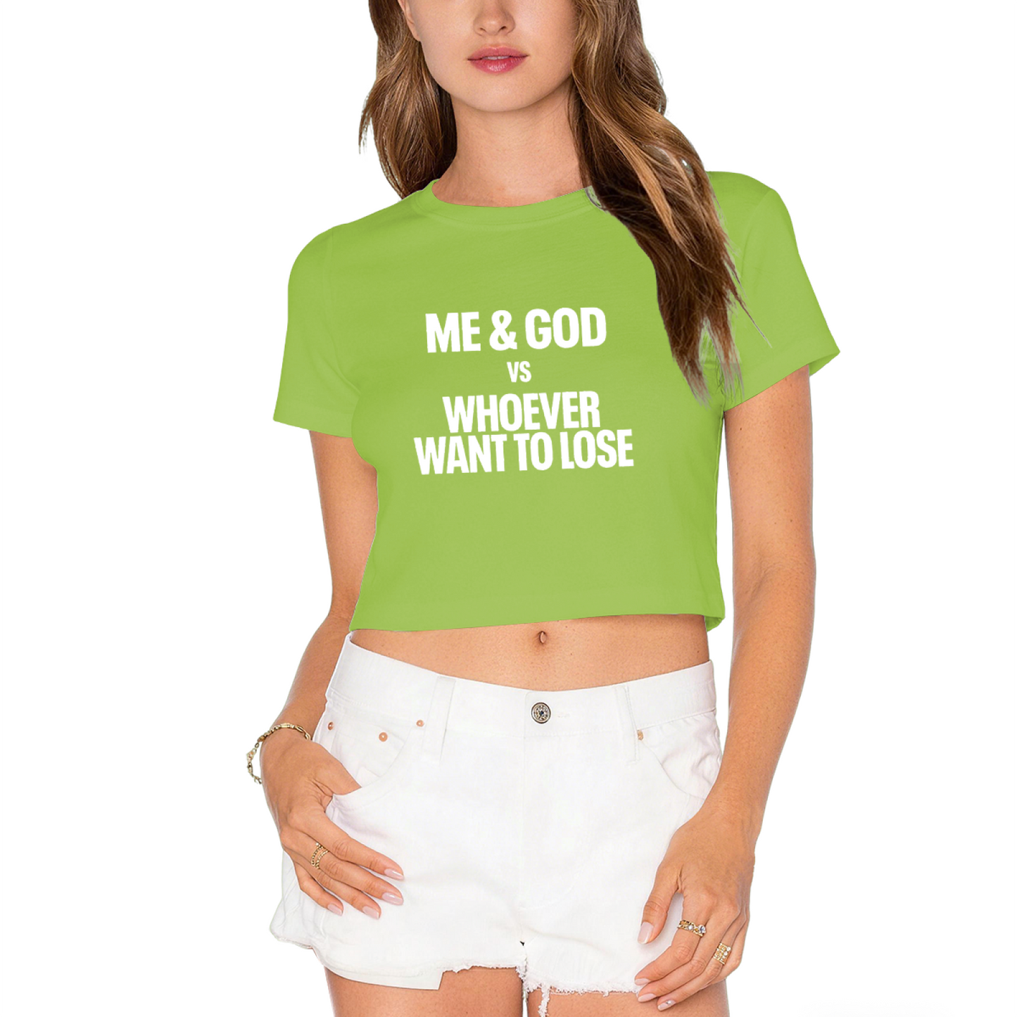 Me & God Vs Whoever Want To Lose Bold Red Crop Top ¨C Strong Faith Statement Tee