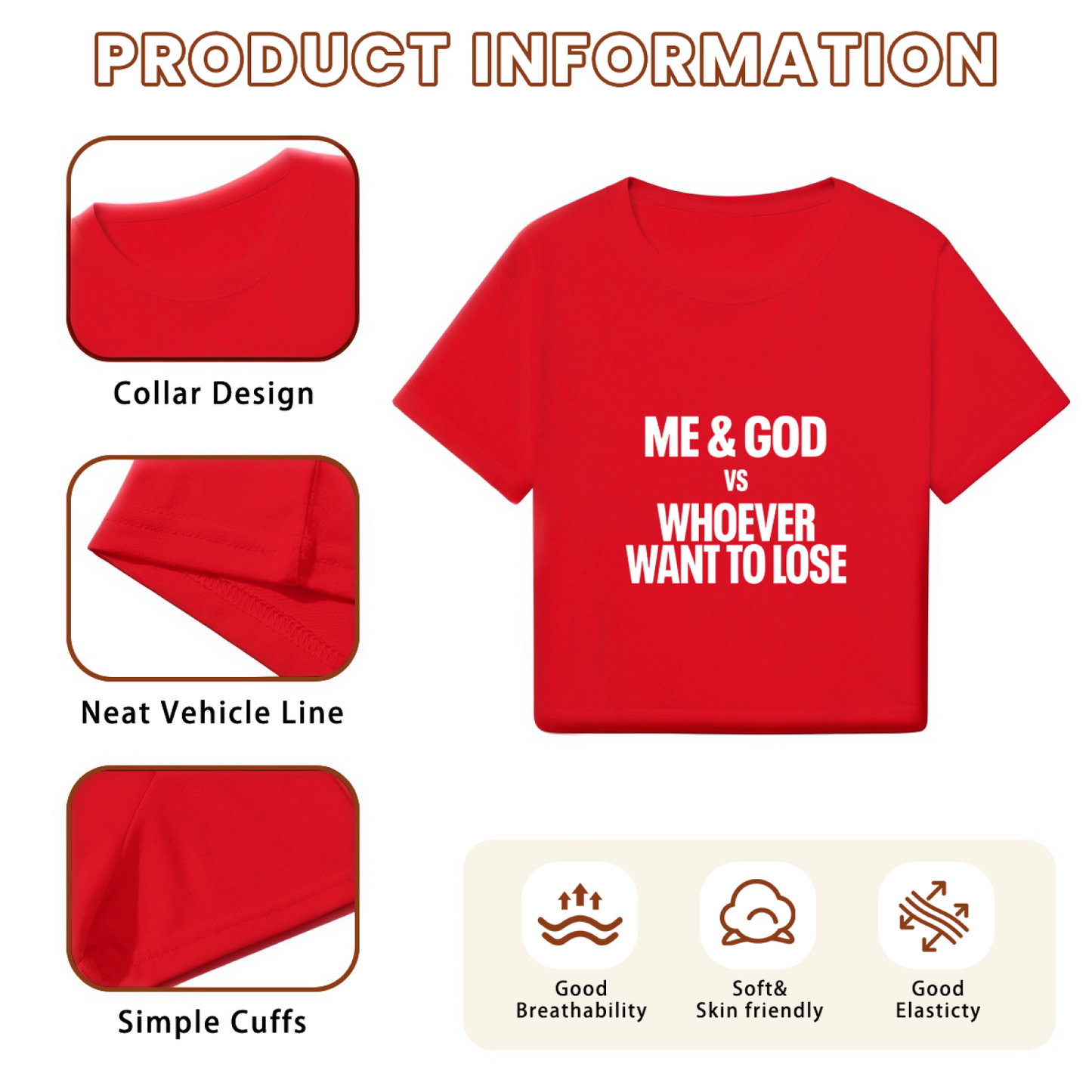 Me & God Vs Whoever Want To Lose Bold Red Crop Top ¨C Strong Faith Statement Tee