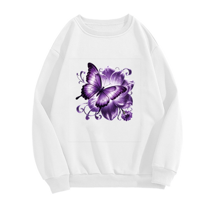 Majestic Purple Butterfly & Big Blooming Flower Crewneck Sweatshirt