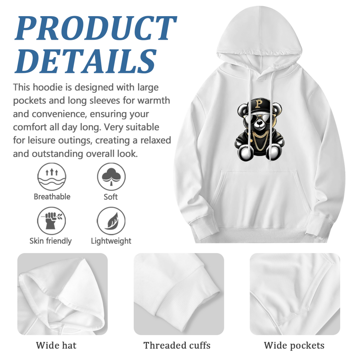 Hip?Hop Cool Gangster Bear Hoodie