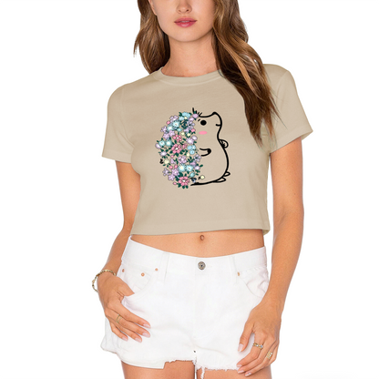 Floral Covered Frog Cute Kawaii Bright Red Crop Top