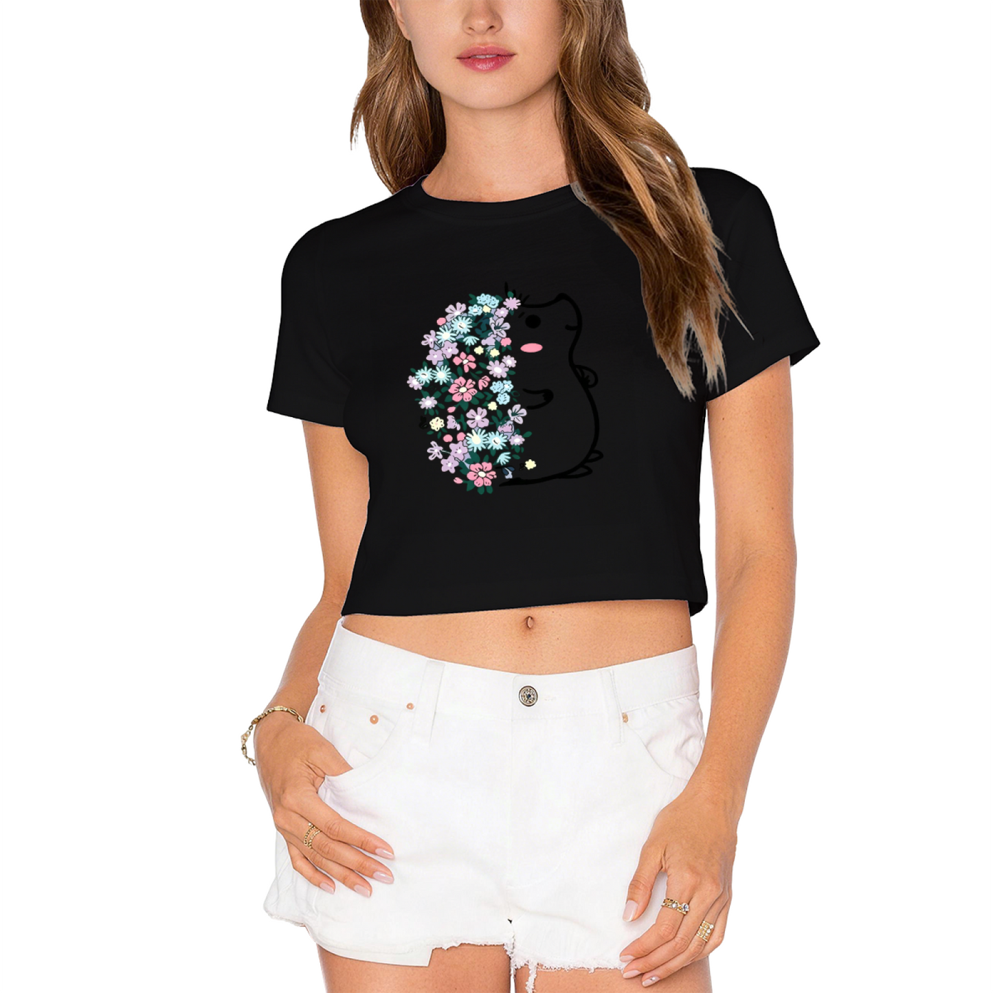 Floral Covered Frog Cute Kawaii Bright Red Crop Top